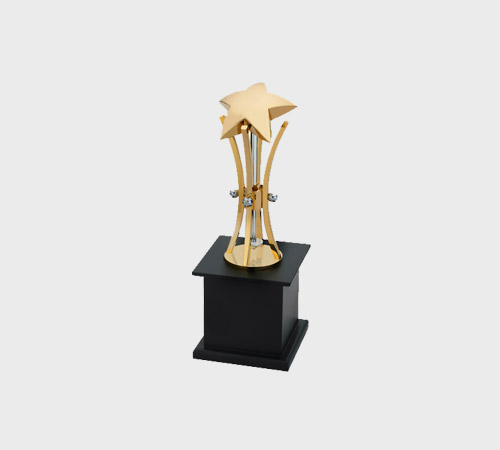 Gold Star Fountain on Black Pedestal - SKU PAC-012 - Metal