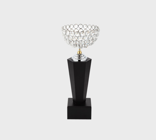 Crystal Bead Bowl on Black Hex Pedestal - SKU PAC-034 - Crystal
