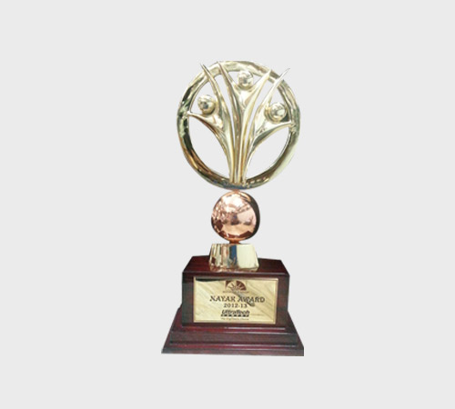 Gold Swirl Trophy with Copper Sphere - SKU PAC-043 - Metal