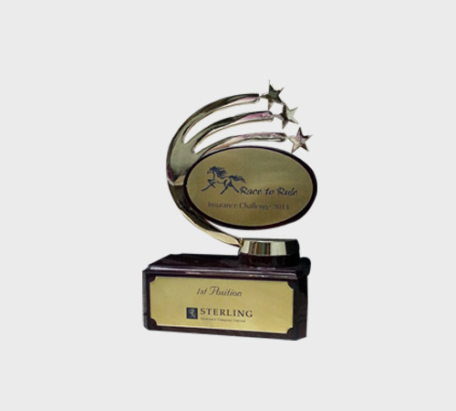 Silver Star Swoosh Trophy with Oval Plate - SKU PAC-045 - Metal