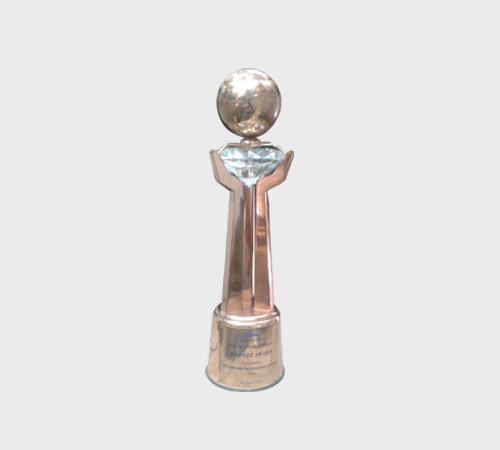 Copper Column Trophy with Crystal Diamond and Globe - SKU PAC-046 - Metal