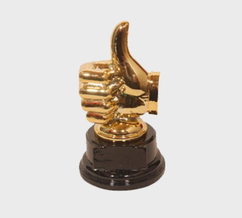 Gold Thumbs-Up Fist Trophy on Black Base - SKU PAC-050 - Metal