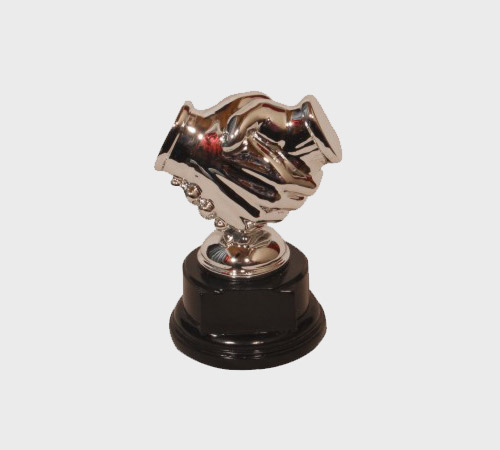 Silver Handshake Trophy on Black Base - SKU PAC-051 - Metal