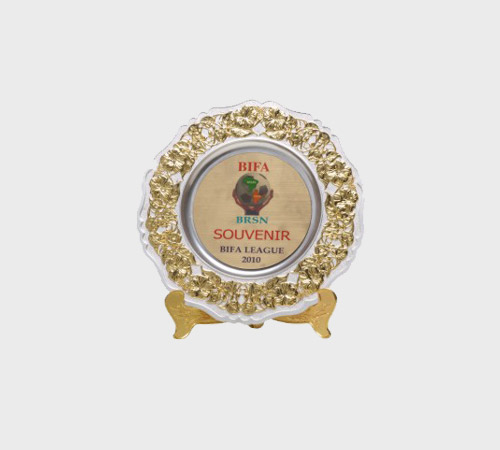 Gold Ornate Round Plate on Stand - SKU PAC-052 - Metal