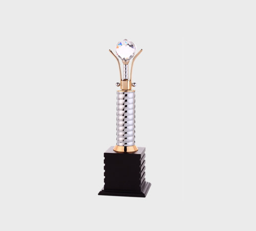 Silver Ribbed Column Trophy with Crystal Ball - SKU PAC-053 - Metal