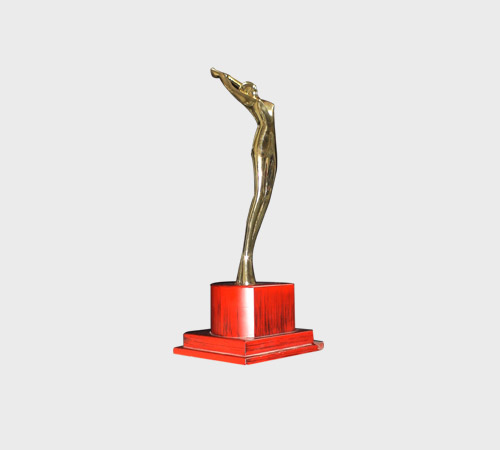 Gold Abstract Figure Trophy on Red Base - SKU PAC-056 - Metal