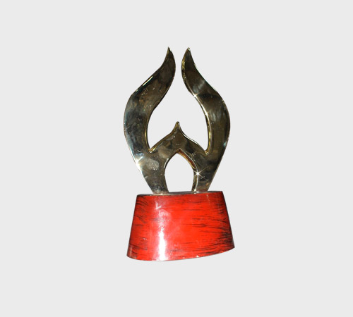 Silver Flame Sculpture on Red Base - SKU PAC-058 - Metal