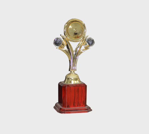 Gold Medallion Trophy with Twin Orbs - SKU PAC-059 - Metal