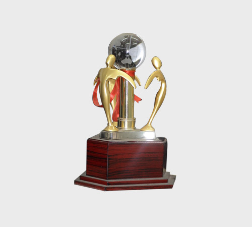 Gold Figures with Silver Globe on Wood Base - SKU PAC-060 - Metal