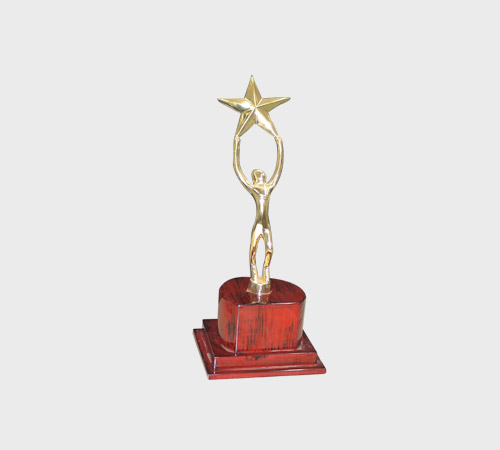 Gold Star Held by Figure on Red Base - SKU PAC-062 - Metal