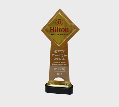 Amber Diamond Award on Gold Pillar Base - SKU ST-001 - Acrylic