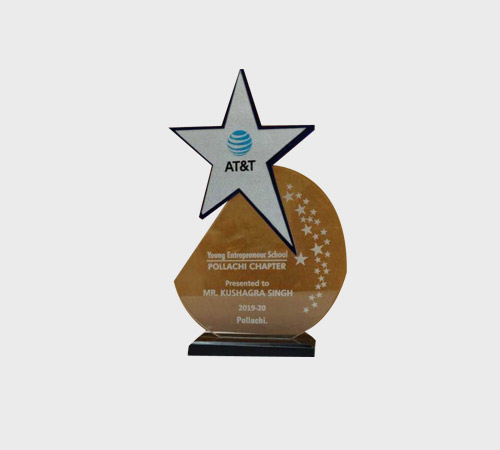 Silver Star on Teardrop Wood-Tone Plaque - SKU ST-002 - Acrylic