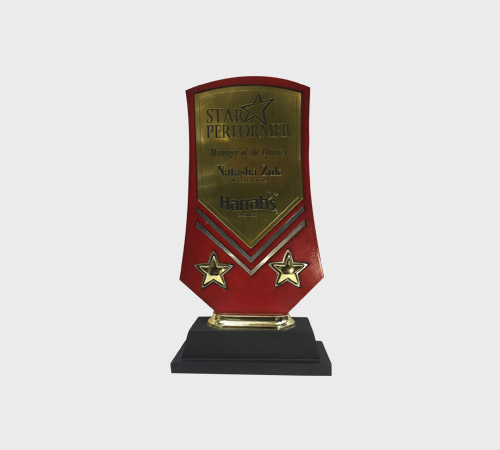 Red Shield Plaque with Gold Stars - SKU WA-003 - Wood
