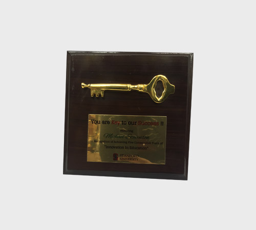 Dark Wood Plaque with Gold Key Ornament - SKU WA-008 - Wood