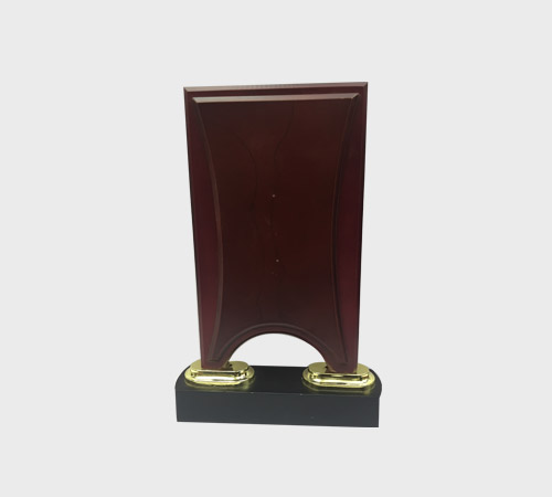 Mahogany Arched Plaque on Black Base with Gold Pillars - SKU WA-009 - Wood