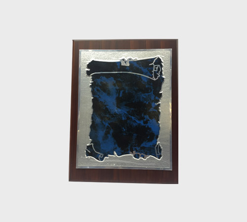 Wood Frame Plaque with Blue Ink-Blot Silver Insert - SKU WA-026 - Wood