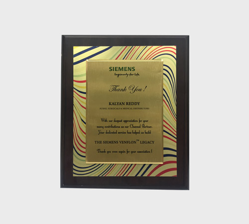 Wood Plaque with Gold Plate on Swirl Pattern - SKU WA-033 - Wood