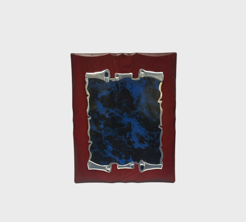 Wood Plaque with Silver Scroll Frame with Blue Centre - SKU WA-035 - Wood