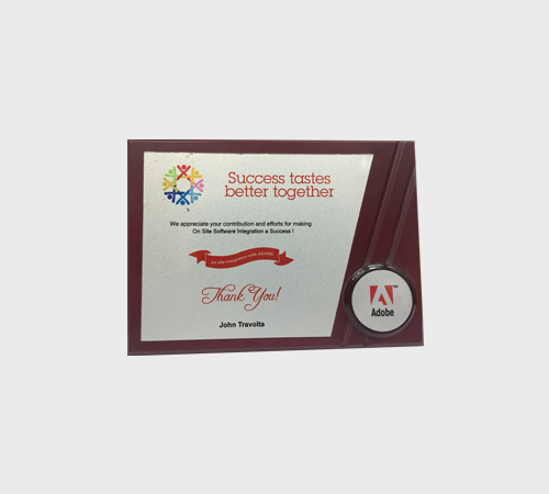 Wood Plaque with White Plate and Round Badge - SKU WA-037 - Wood