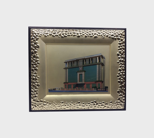 Gold Textured Frame with Building Illustration Plate - SKU WA-038 - Wood