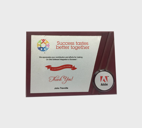 Maroon Wood Plaque with Circular Metal Badge - SKU WA-041 - Wood