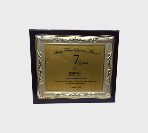 Wood Plaque with Silver Scroll Frame and Gold Plate - SKU WA-043 - Wood