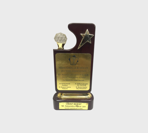 Wood Cane-Shaped Trophy with Crystal Ball and Star - SKU WA-046 - Wood