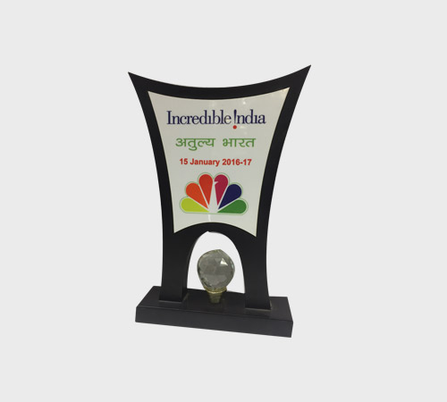 Curved Black Plaque with Crystal Ball Accent - SKU WA-049 - Wood
