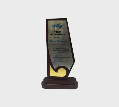 Curved Wood and Silver Plaque on Base - SKU WA-051 - Wood