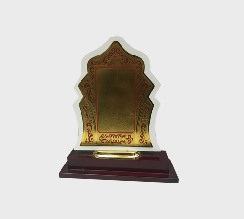 Arched Wood Plaque with Gold Scroll Plate - SKU WA-055 - Wood
