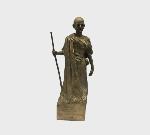 Walking Bronze Figure with Staff on Base - SKU WA-057 - Wood