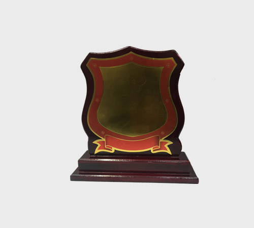 Wood Shield Plaque with Gold Center and Ribbon - SKU WA-058 - Wood