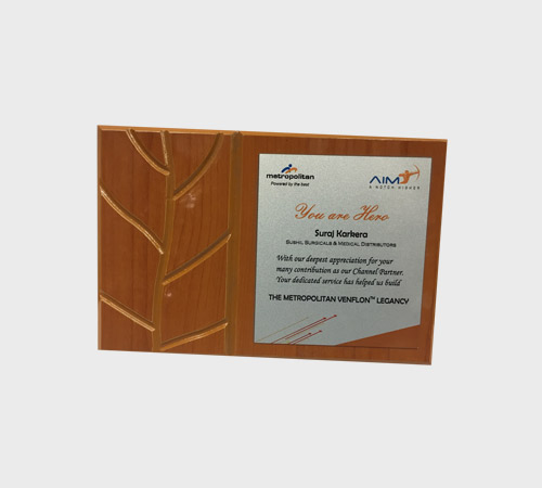 Wood Plaque with Silver Metal Plate - SKU WA-060 - Wood